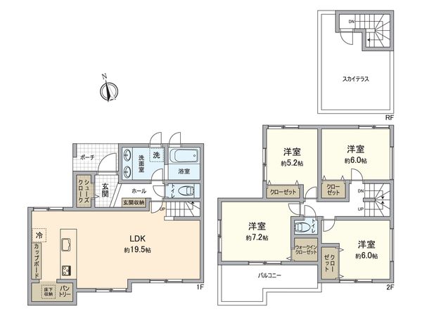 所沢市上新井2丁目 新築2号棟 間取図(平面図) 所沢市上新井2丁目 新築2号棟 間取図(平面図)