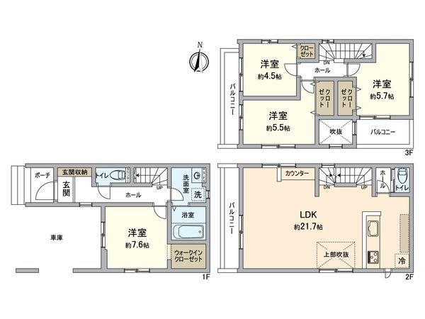 所沢市南住吉 新築戸建 1号棟 間取図(平面図)