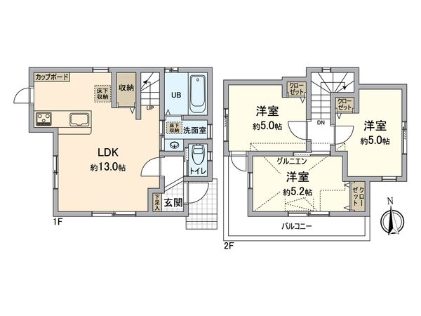 所沢市中新井1丁目 新築戸建 間取図(平面図) 所沢市中新井1丁目 新築戸建 間取図(平面図)