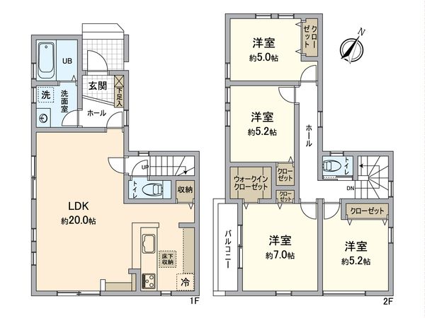 所沢市久米 新築戸建1号棟 間取図(平面図) 所沢市久米 新築戸建1号棟 間取図(平面図)