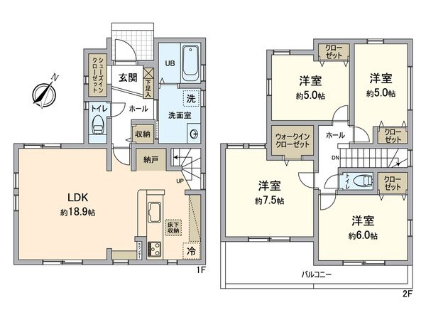 所沢市久米 新築戸建2号棟 間取図(平面図) 所沢市久米 新築戸建2号棟 間取図(平面図)