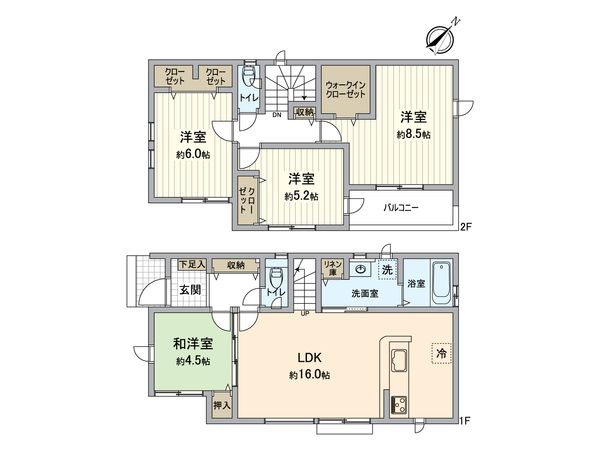 所沢市和ヶ原3丁目 新築1号棟 間取図(平面図) 所沢市和ヶ原3丁目 新築1号棟 間取図(平面図)