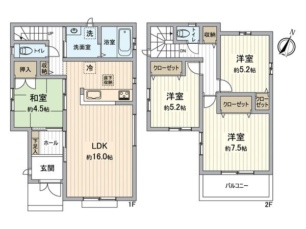 所沢市若狭1丁目 新築戸建 1号棟 間取図(平面図) 所沢市若狭1丁目 新築戸建 1号棟 間取図(平面図)