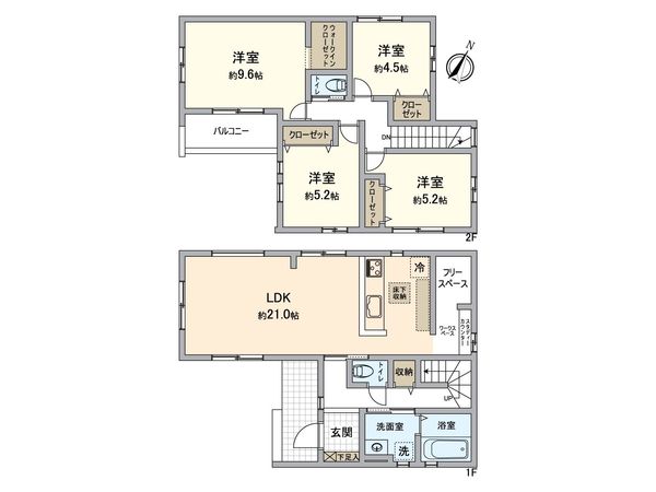 所沢市狭山ケ丘2丁目 新築2号棟 間取図(平面図) 所沢市狭山ケ丘2丁目 新築2号棟 間取図(平面図)