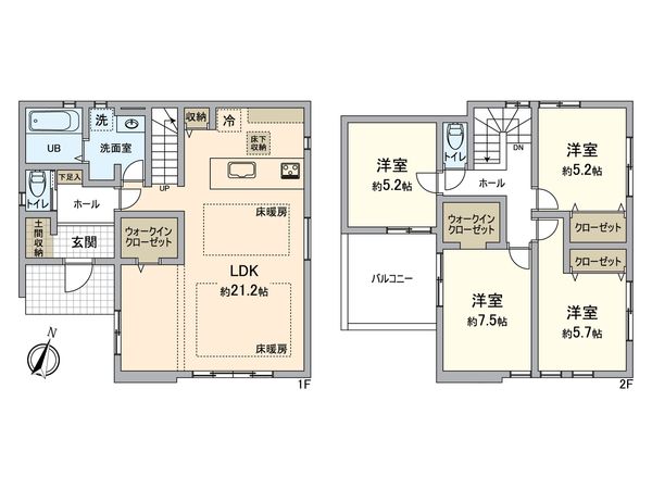所沢市上安松 新築2号棟 間取図(平面図)