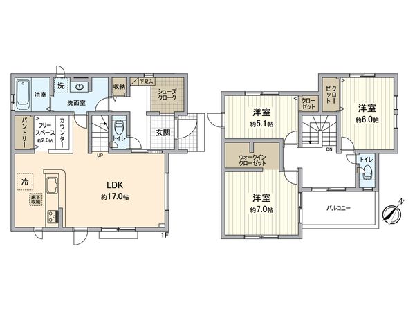 所沢市中富 新築5号棟 間取図(平面図) 所沢市中富 新築5号棟 間取図(平面図)