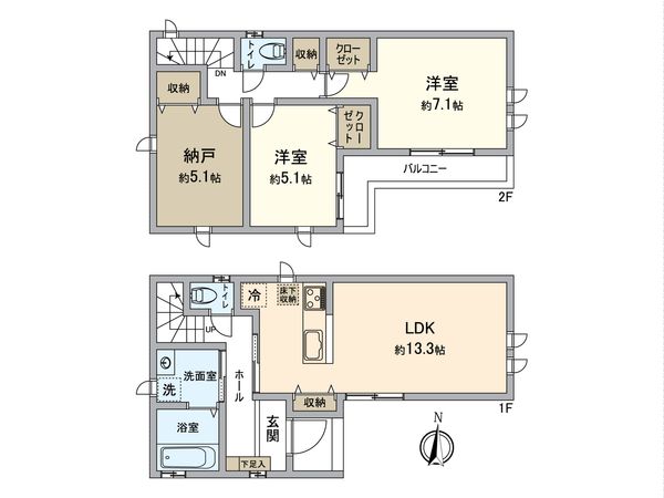 所沢市北中3丁目 新築2号棟 間取図(平面図) 所沢市北中3丁目 新築2号棟 間取図(平面図)