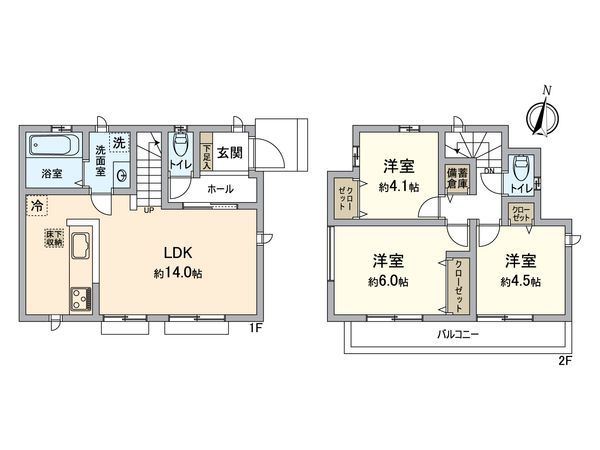 所沢市下安松 新築2号棟 間取図(平面図) 所沢市下安松 新築2号棟 間取図(平面図)