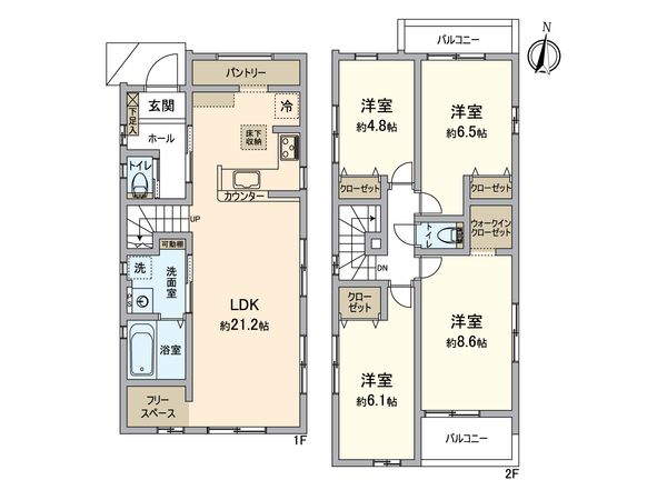 所沢市東所沢3丁目 新築2号棟 間取図(平面図) 所沢市東所沢3丁目 新築2号棟 間取図(平面図)