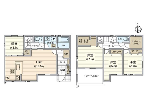 所沢市大字荒幡 新築2号棟 間取図(平面図) 所沢市大字荒幡 新築2号棟 間取図(平面図)