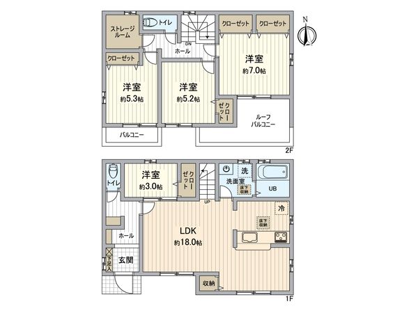 所沢市大字荒幡 新築3号棟 間取図(平面図) 所沢市大字荒幡 新築3号棟 間取図(平面図)