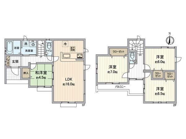 所沢市東狭山ケ丘3丁目 新築2号棟 間取図(平面図) 所沢市東狭山ケ丘3丁目 新築2号棟 間取図(平面図)