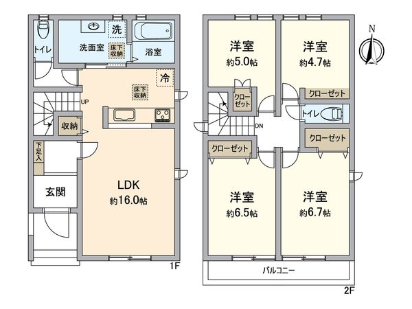 所沢市山口 新築2号棟 間取図(平面図) 所沢市山口 新築2号棟 間取図(平面図)