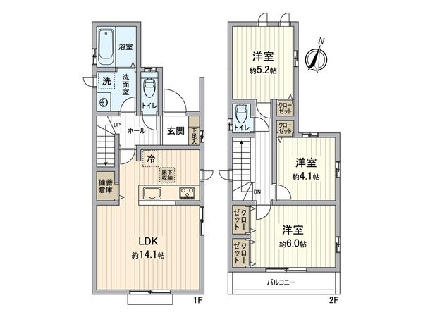 所沢市中新井4丁目 新築1号棟 間取図(平面図) 所沢市中新井4丁目 新築1号棟 間取図(平面図)