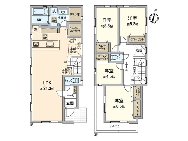 所沢市向陽町 新築2号棟 間取図(平面図) 所沢市向陽町 新築2号棟 間取図(平面図)