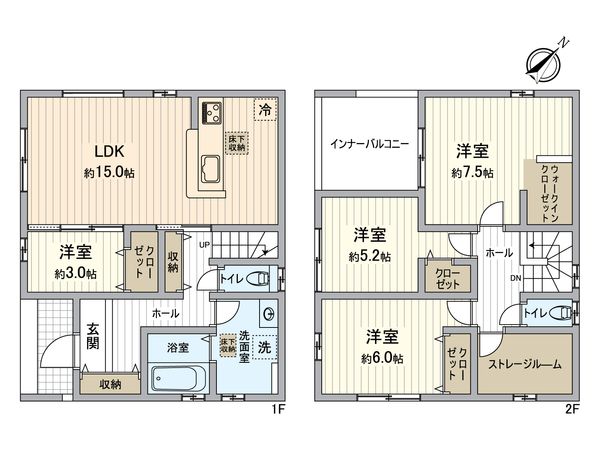 所沢市大字中富 新築戸建1号棟 間取図(平面図) 所沢市大字中富 新築戸建1号棟 間取図(平面図)