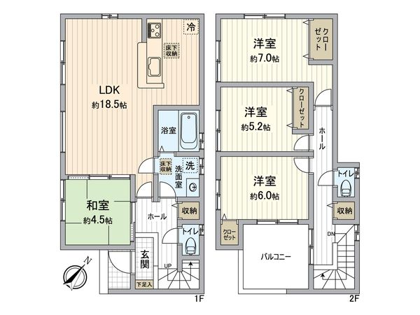 所沢市大字中富 新築戸建2号棟 間取図(平面図) 所沢市大字中富 新築戸建2号棟 間取図(平面図)