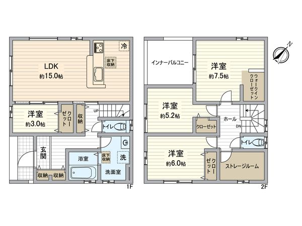 所沢市大字中富 新築戸建4号棟 間取図(平面図) 所沢市大字中富 新築戸建4号棟 間取図(平面図)