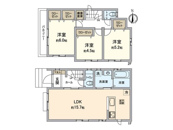 所沢市中新井5丁目 新築戸建1号棟 間取図(平面図) 所沢市中新井5丁目 新築戸建1号棟 間取図(平面図)