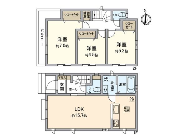 所沢市中新井5丁目 新築戸建2号棟 間取図(平面図) 所沢市中新井5丁目 新築戸建2号棟 間取図(平面図)