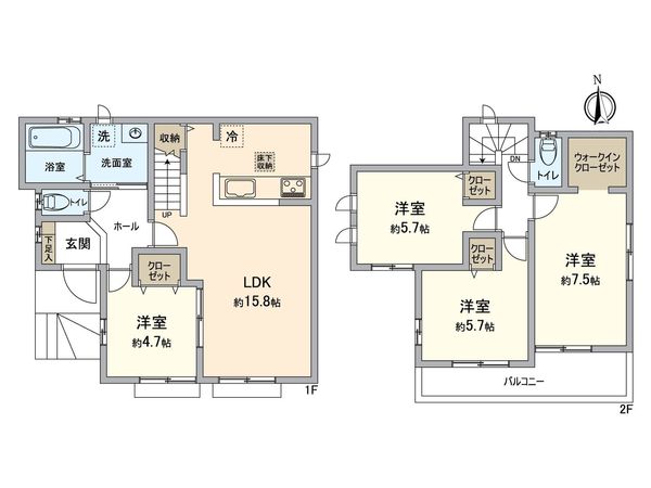 所沢市山口 新築2号棟 間取図(平面図) 所沢市山口 新築2号棟 間取図(平面図)