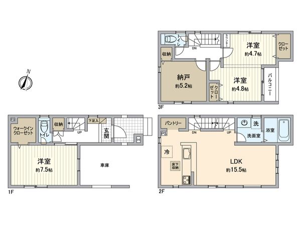 所沢市久米 新築戸建2号棟 間取図(平面図) 所沢市久米 新築戸建2号棟 間取図(平面図)
