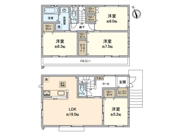 所沢市本郷 新築戸建2号棟 間取図(平面図) 所沢市本郷 新築戸建2号棟 間取図(平面図)