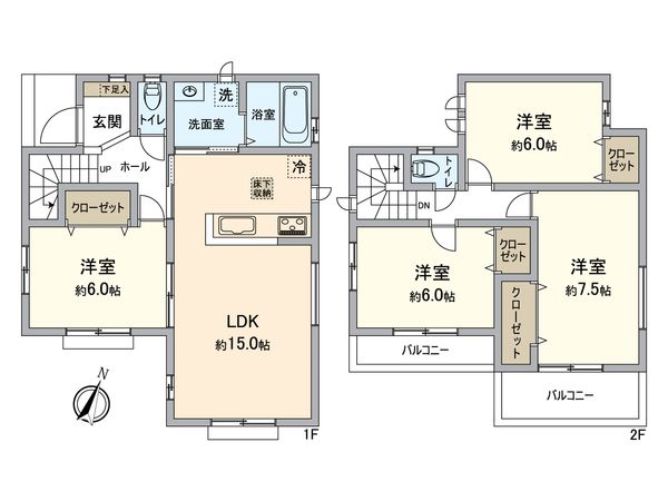 所沢市花園4丁目 新築戸建 A号棟 間取図(平面図) 所沢市花園4丁目 新築戸建 A号棟 間取図(平面図)