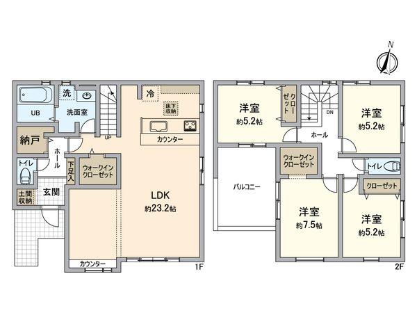 所沢市北野3丁目 新築戸建 2号棟 間取図(平面図)