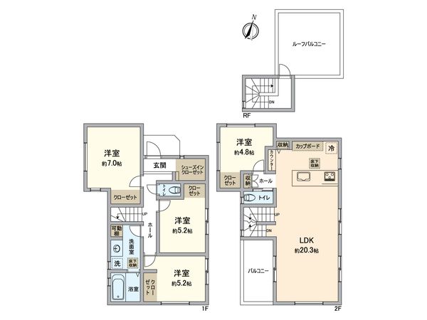 所沢市向陽町 新築戸建 A号棟 間取図(平面図) 所沢市向陽町 新築戸建 A号棟 間取図(平面図)