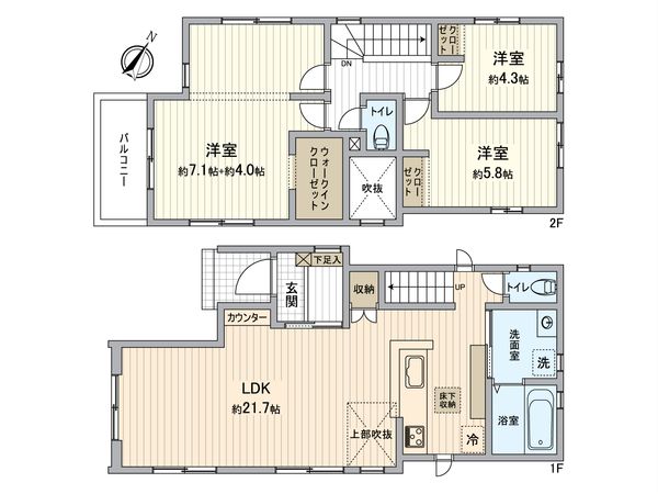 所沢市狭山ケ丘2丁目 新築戸建 1号棟 間取図(平面図) 所沢市狭山ケ丘2丁目 新築戸建 1号棟 間取図(平面図)