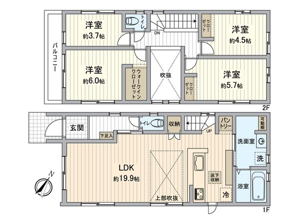 所沢市狭山ケ丘2丁目 新築戸建 2号棟 間取図(平面図) 所沢市狭山ケ丘2丁目 新築戸建 2号棟 間取図(平面図)
