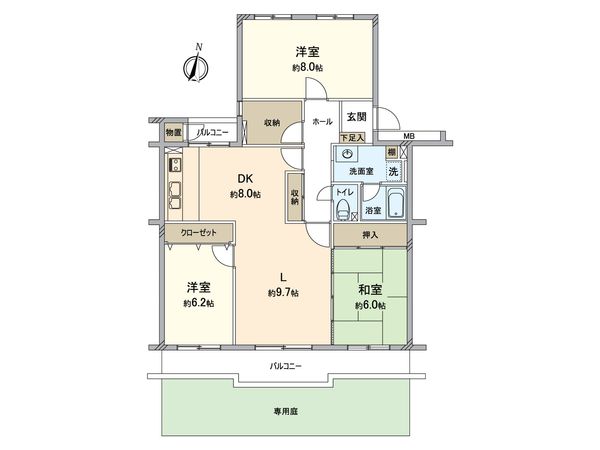 西所沢椿峰ニュータウン107街区3号棟 間取図(平面図)