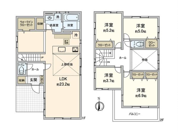 飯能市川寺 新築戸建 2号棟 間取図(平面図) 飯能市川寺 新築戸建 2号棟 間取図(平面図)