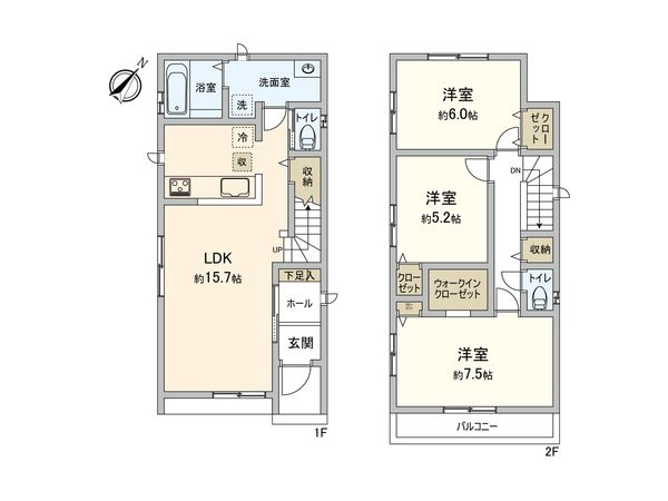 狭山市入間川3丁目 新築戸建 1号棟 間取図(平面図) 狭山市入間川3丁目 新築戸建 1号棟 間取図(平面図)