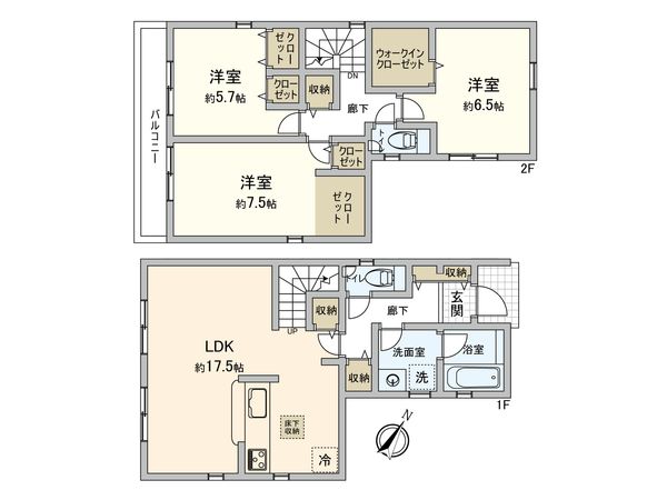 狭山市鵜ノ木 新築戸建 2号棟 間取図(平面図) 狭山市鵜ノ木 新築戸建 2号棟 間取図(平面図)