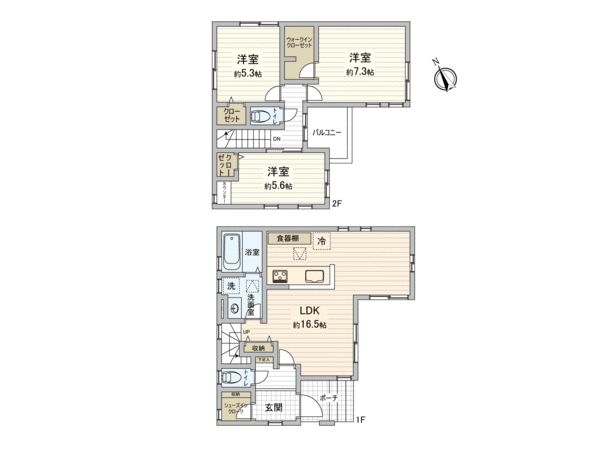 東久留米市滝山5丁目 戸建1号棟 間取図(平面図) 東久留米市滝山5丁目 戸建1号棟 間取図(平面図)