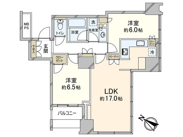 2LDK・専有面積65.33平米の様々な居住構成に対応します。