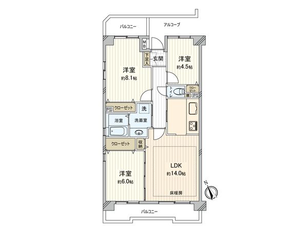 ヴィルヌーブ清瀬 間取図(平面図) ヴィルヌーブ清瀬 間取図(平面図)