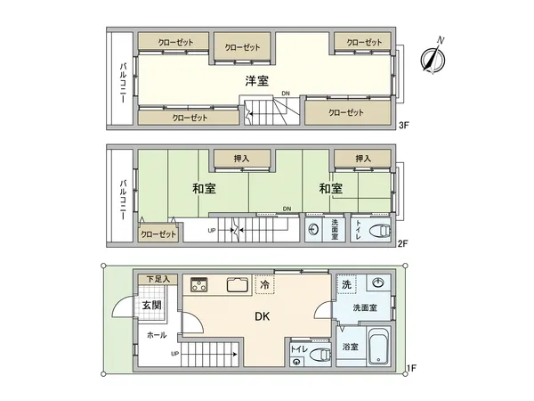 ２階部分はお部屋に温かみを与えてくれる和室仕様です。２階と３階で計8か所収納スペースがございます