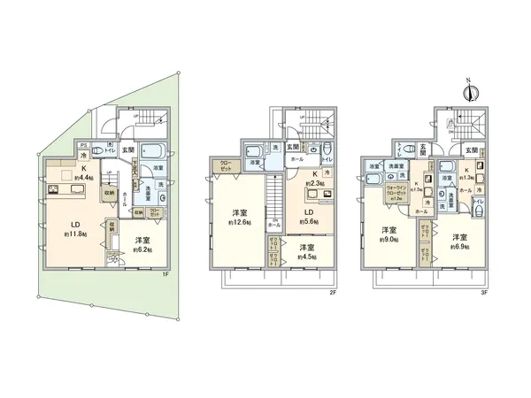 住居部分（1階・2階一部）2LDK、　賃貸部分（2階一部・3階）1LDK×1部屋、1K×2部屋