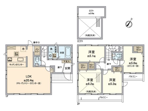 葛飾区西水元1丁目新築戸建 2号棟 間取図(平面図) 葛飾区西水元1丁目新築戸建 2号棟 間取図(平面図)