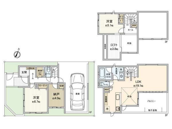西瑞江3丁目新築一戸建 間取図(平面図) 西瑞江3丁目新築一戸建 間取図(平面図)