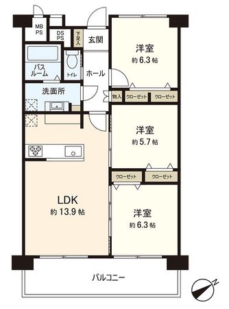 なぎさニュータウン 6号棟 間取図(平面図) なぎさニュータウン 6号棟 間取図(平面図)