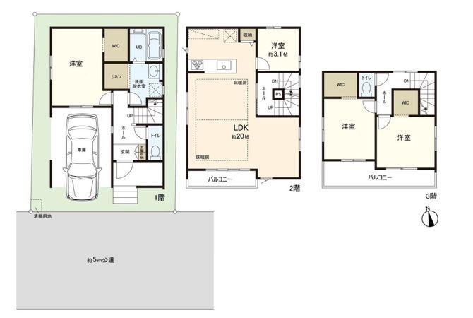 鹿骨1丁目 新築戸建 3号棟 間取図(平面図) 間取図(平面図)