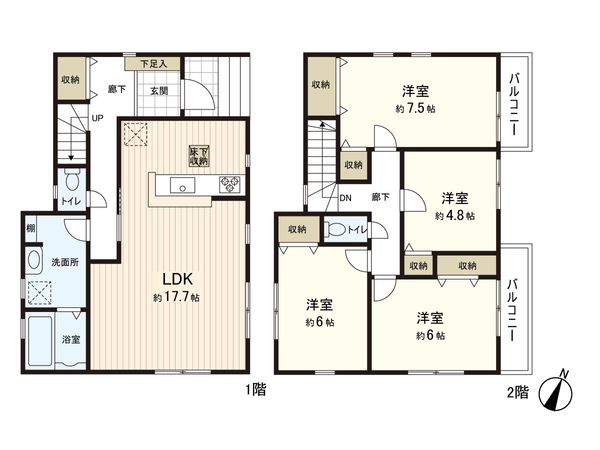 興宮町新築戸建 2号棟 間取図(平面図) 興宮町新築戸建 2号棟 間取図(平面図)