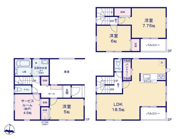 北小岩8丁目新築戸建 1号棟 間取図(平面図) 北小岩8丁目新築戸建 1号棟 間取図(平面図)