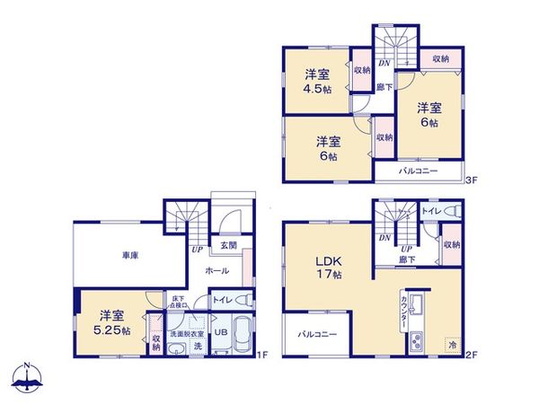 西一之江2丁目新築戸建 1号棟 間取図(平面図) 西一之江2丁目新築戸建 1号棟 間取図(平面図)