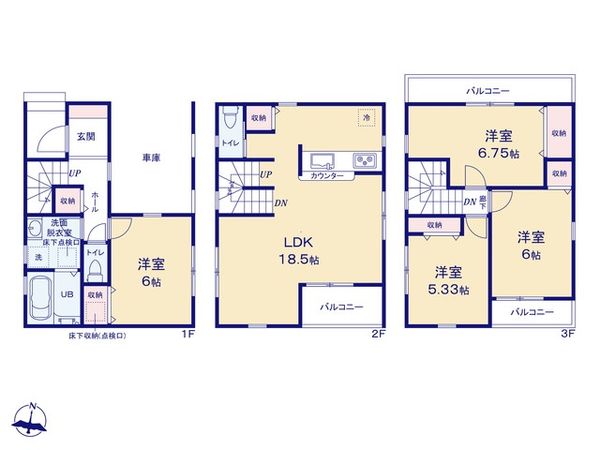 大杉4丁目 新築戸建 1号棟 間取図(平面図) 大杉4丁目 新築戸建 1号棟 間取図(平面図)