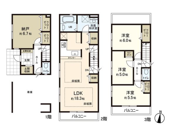 西新小岩5丁目 新築戸建 1号棟 間取図(平面図) 西新小岩5丁目 新築戸建 1号棟 間取図(平面図)